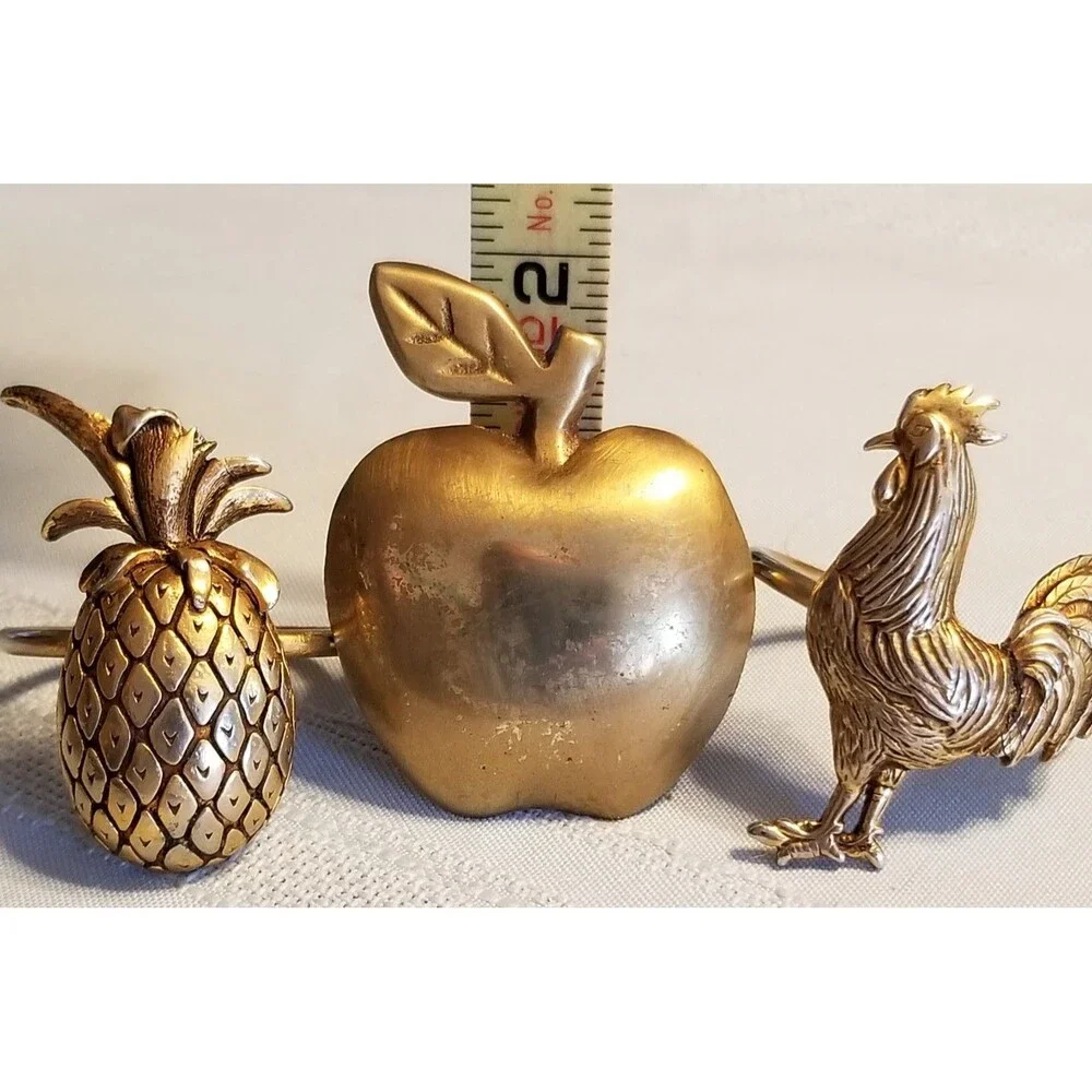 Set of 3 Figural Napkin Rings – Apple, Rooster, Pineapple